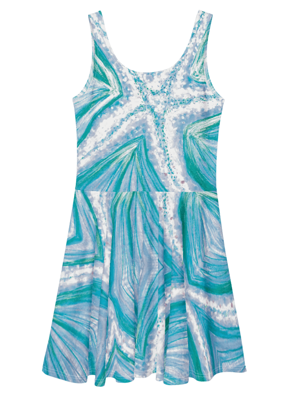Bright Cyan Starfish Skater Dress | Ocean-Inspired Sleeveless Fit & Flare Dress | Monique Faella Designs™ product image (5)