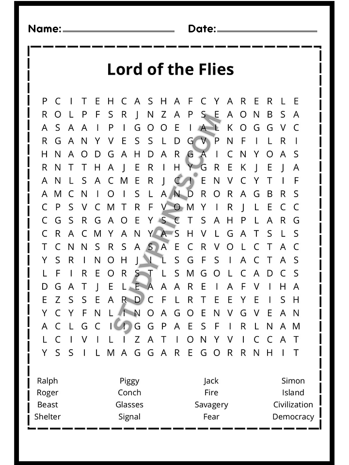 Lord of the Flies Word Search puzzle Printable product image (2)
