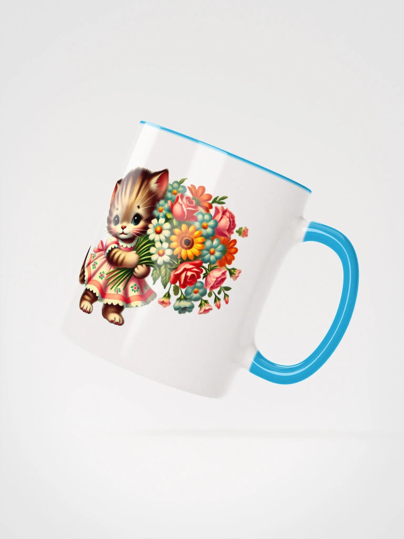 Adorable Kitten with Flower Bouquet Colorful Ceramic Mug product image (12)