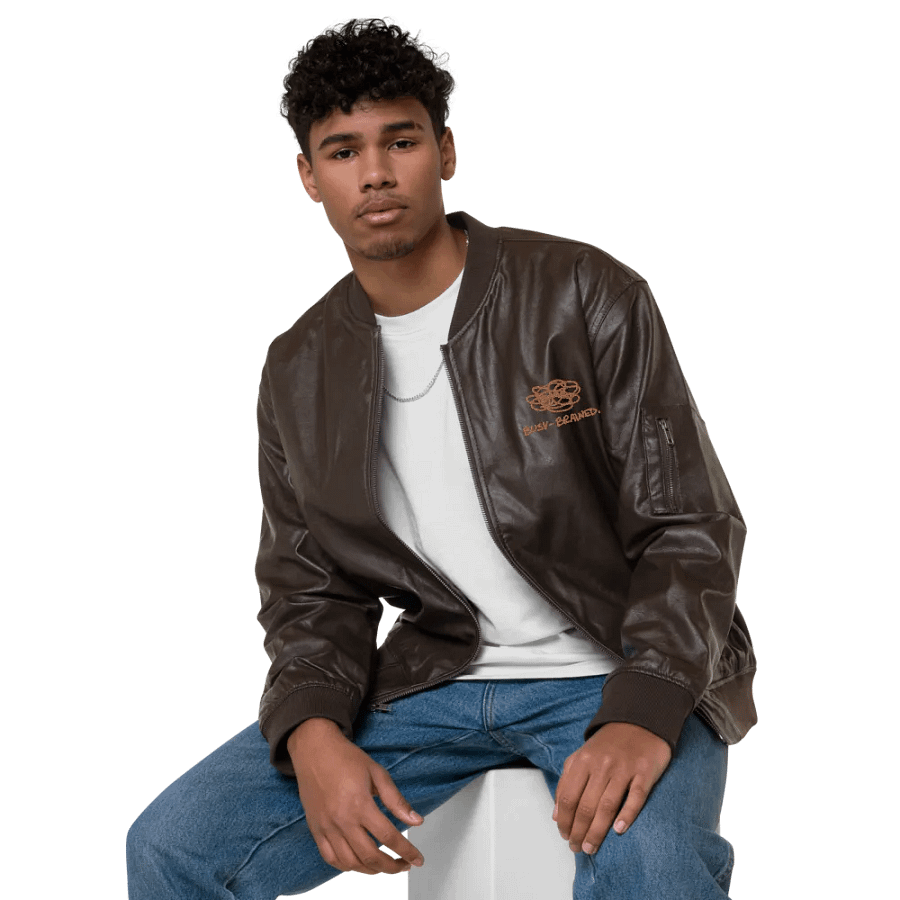 BUSY-BRAINED MONOCHROME BROWN FAUX LEATHER JACKET product image (5)