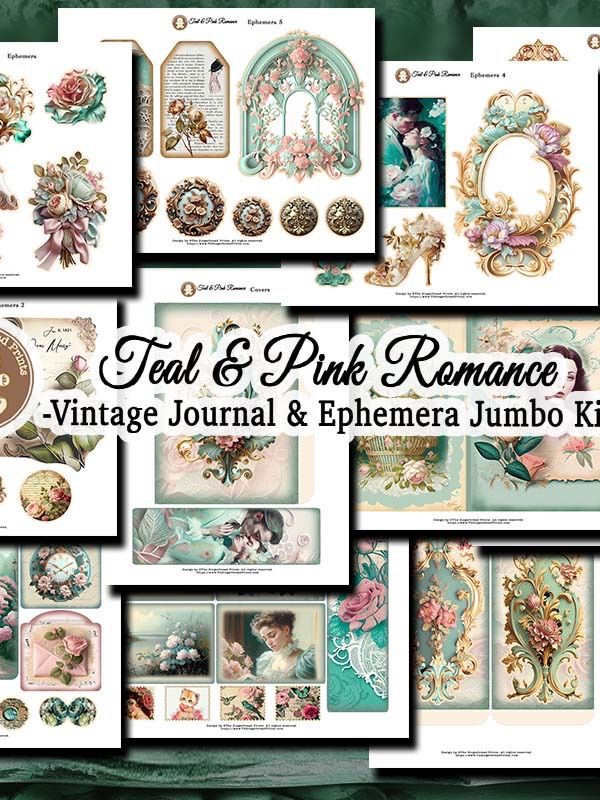 Teal & Pink Romance Journal & Ephemera Kit Digital Download only product image (7)
