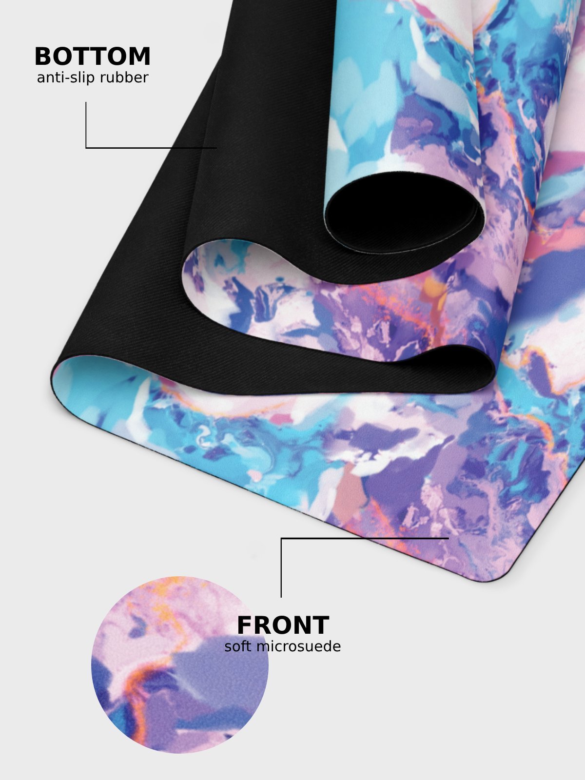 Yoga Mat "Marble Effect Pastel Blue Purple Dreamy Waves" product image (5)
