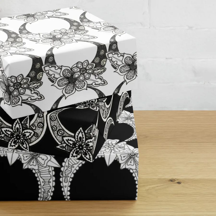Monochrome Floral Moon Wrapping Paper Set product image (10)