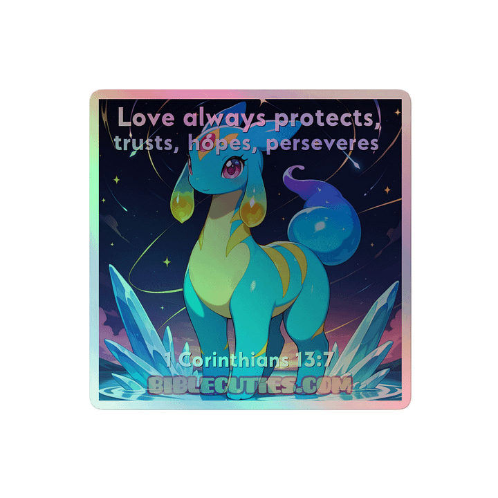 Bible Cuties Joanna - Love always protects, trusts, hopes perserveres Holographic Sticker product image (2)