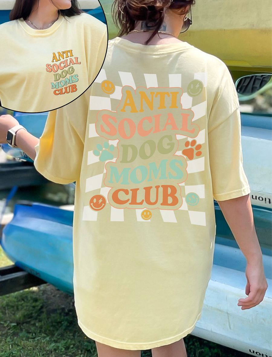 Anti Social Dog Moms Club Retro T-Shirt 2 | Funny Introvert Checkered T-Shirt for Dog Moms product image (1)