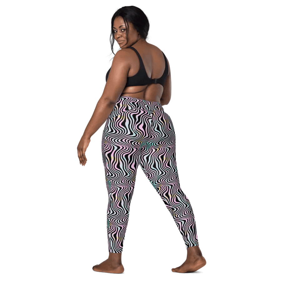 All over print leggings with pockests in wavy pink black and turuoise design. product image (3)