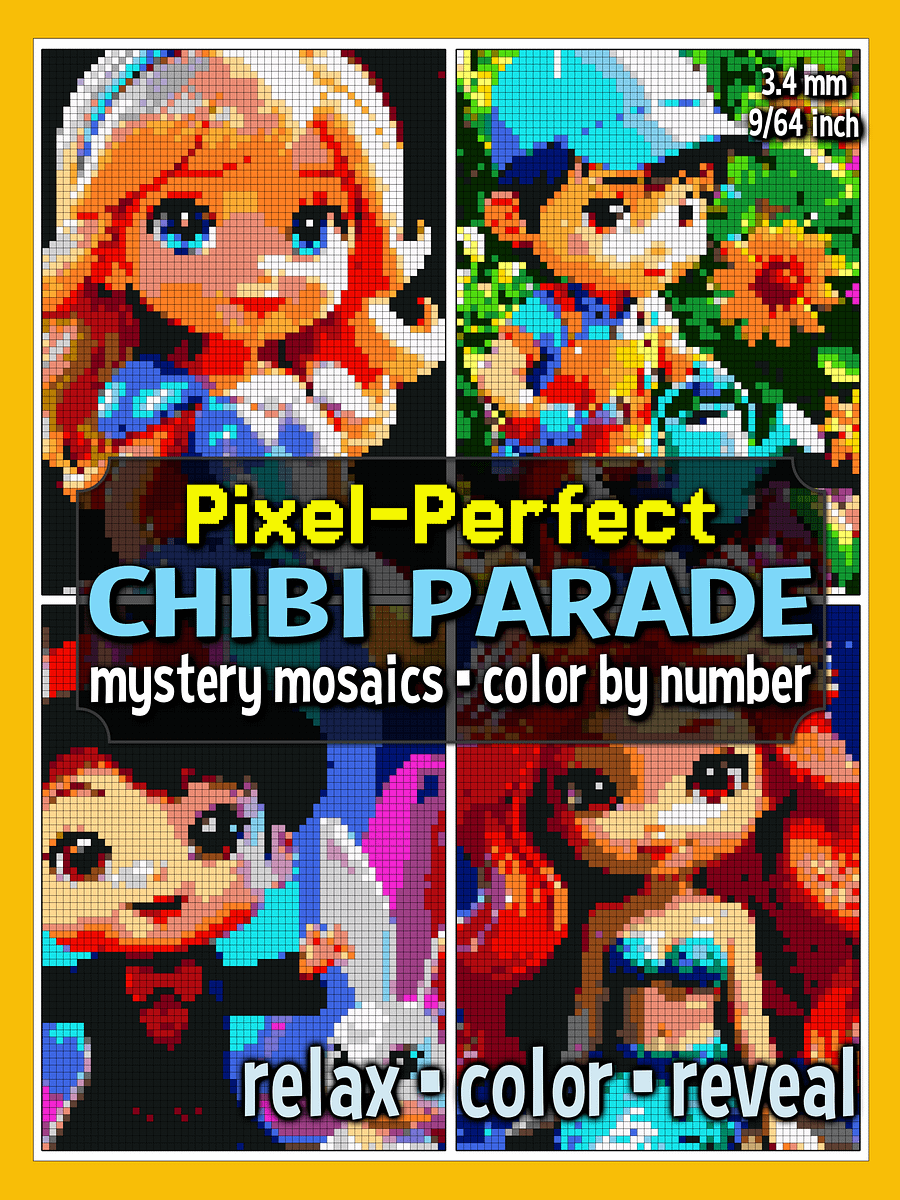 Pixel-Perfect Chibi Parade Mystery Mosaic Color By Number: Pixel Art Digital Coloring Book with 36 Illustrations product image (1)