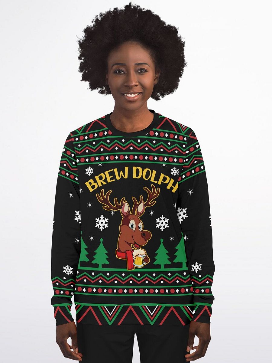 "Brew Dolph" Beer Christmas Sweatshirt | Funny Reindeer Holiday Sweater | Beer Lover Winter Outfit | Ugly Christmas Party Gift product image (7)