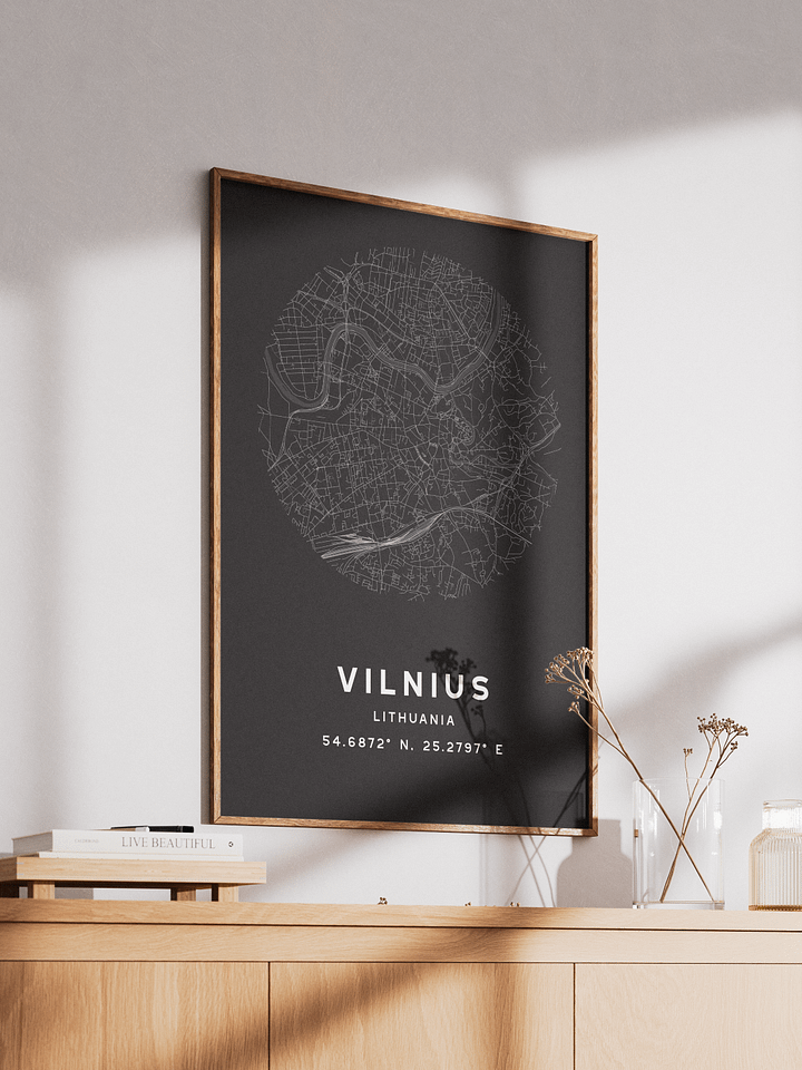 Vilnius Street Map Poster – Black Minimalist Circular City Art product image (2)