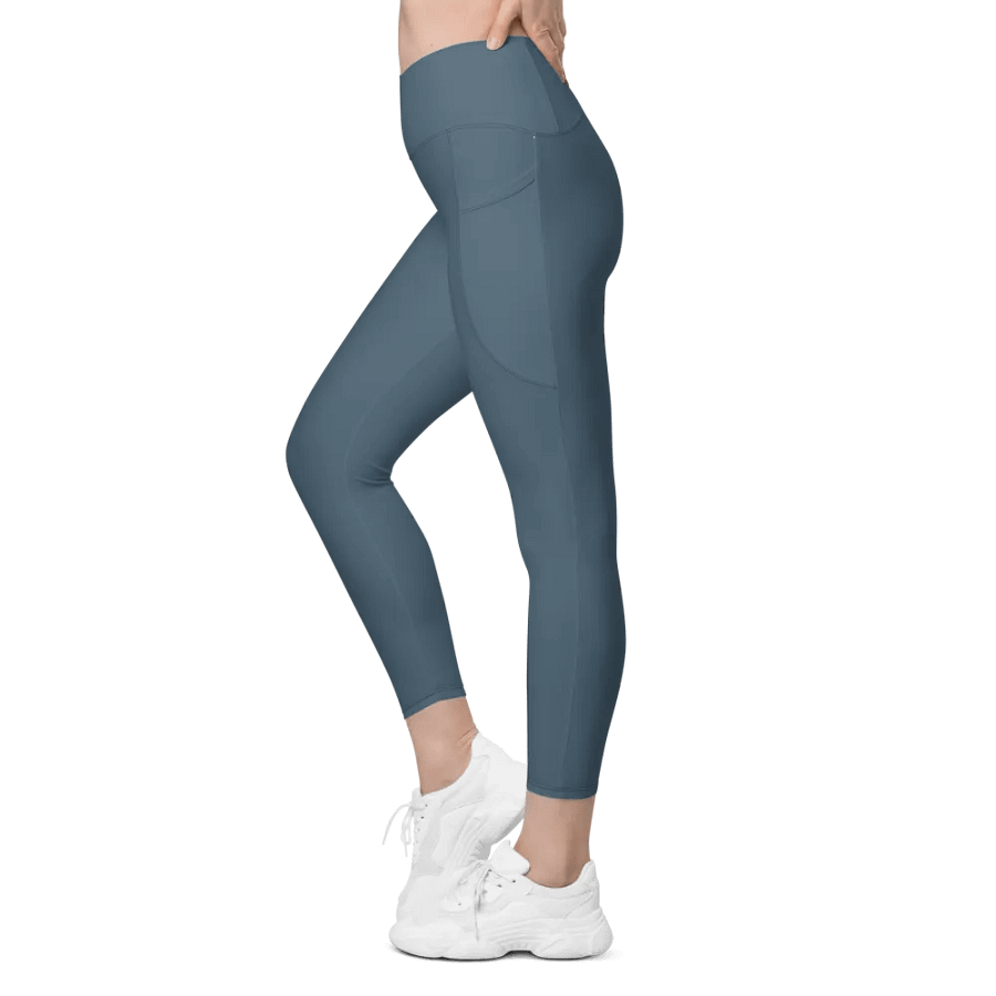 Plain Dark Greyish Blue Soft Summer Women's High Waisted Premium Crossover Leggings with Pockets by Treasure Pie product image (5)