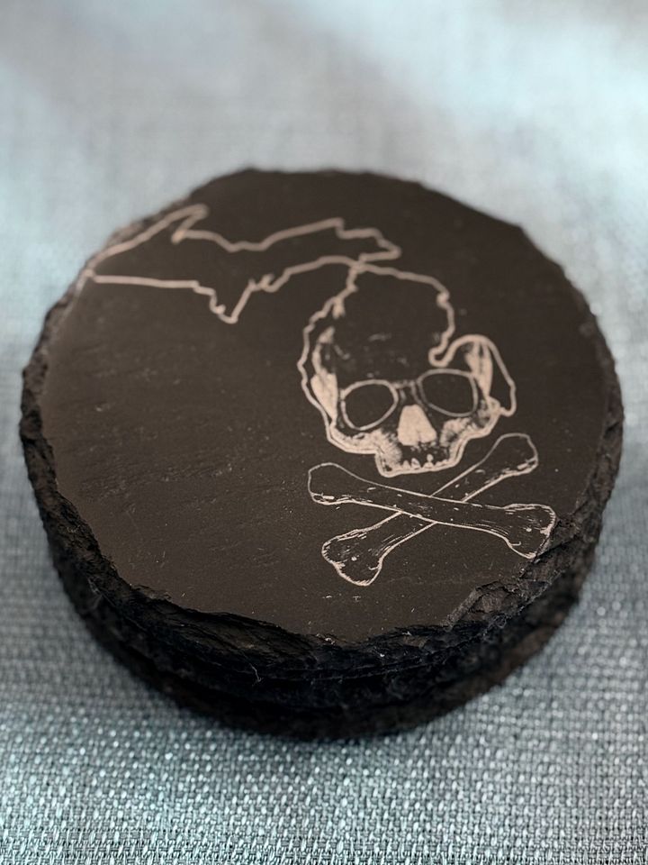 Michigan Skull & Crossbones Slate Coaster (4 pack) - Because Your Furniture Deserves a Pirate's Life (Yo Ho Ho!) product image (1)