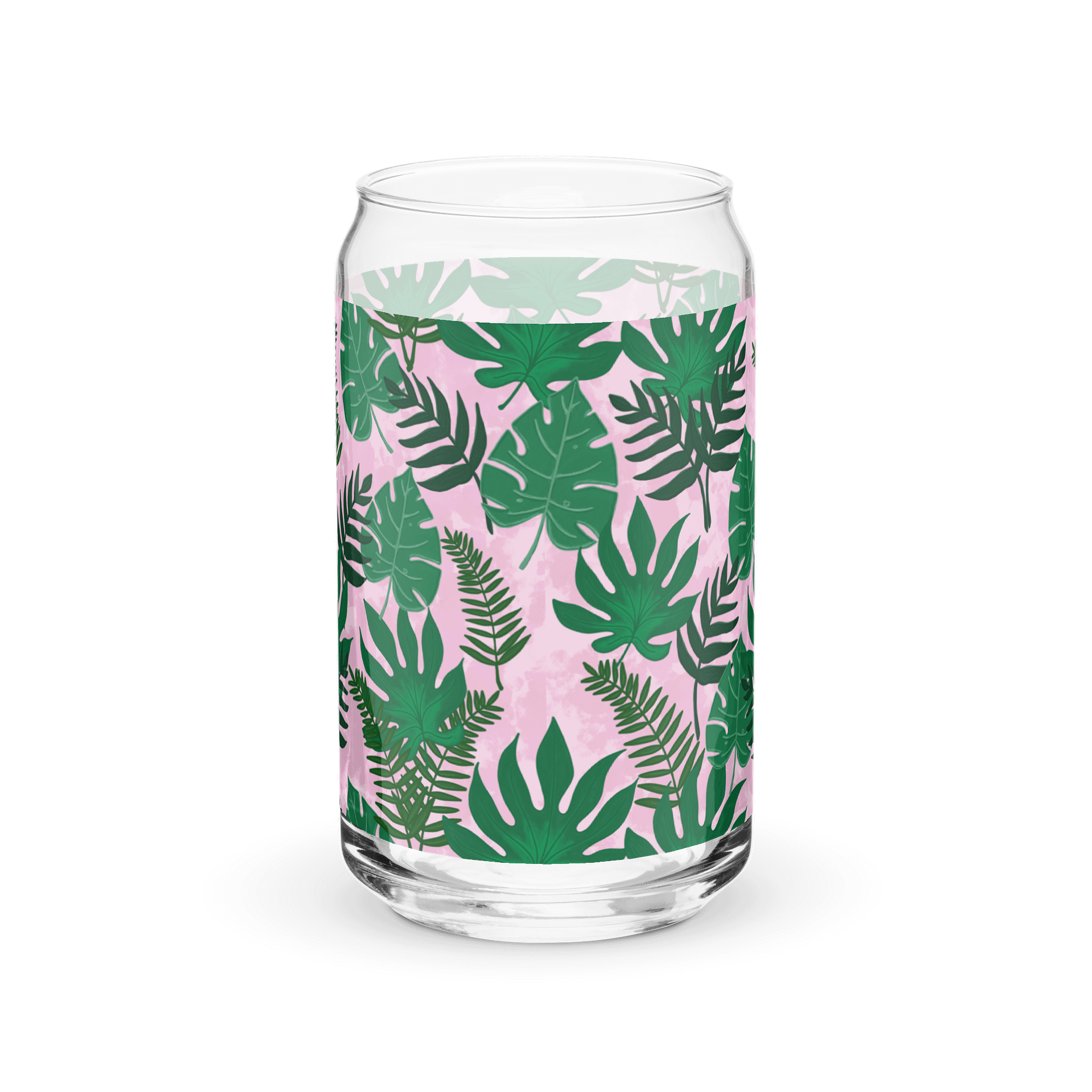 Jungle Leaves- Pink Background Glass Tumbler product image (4)