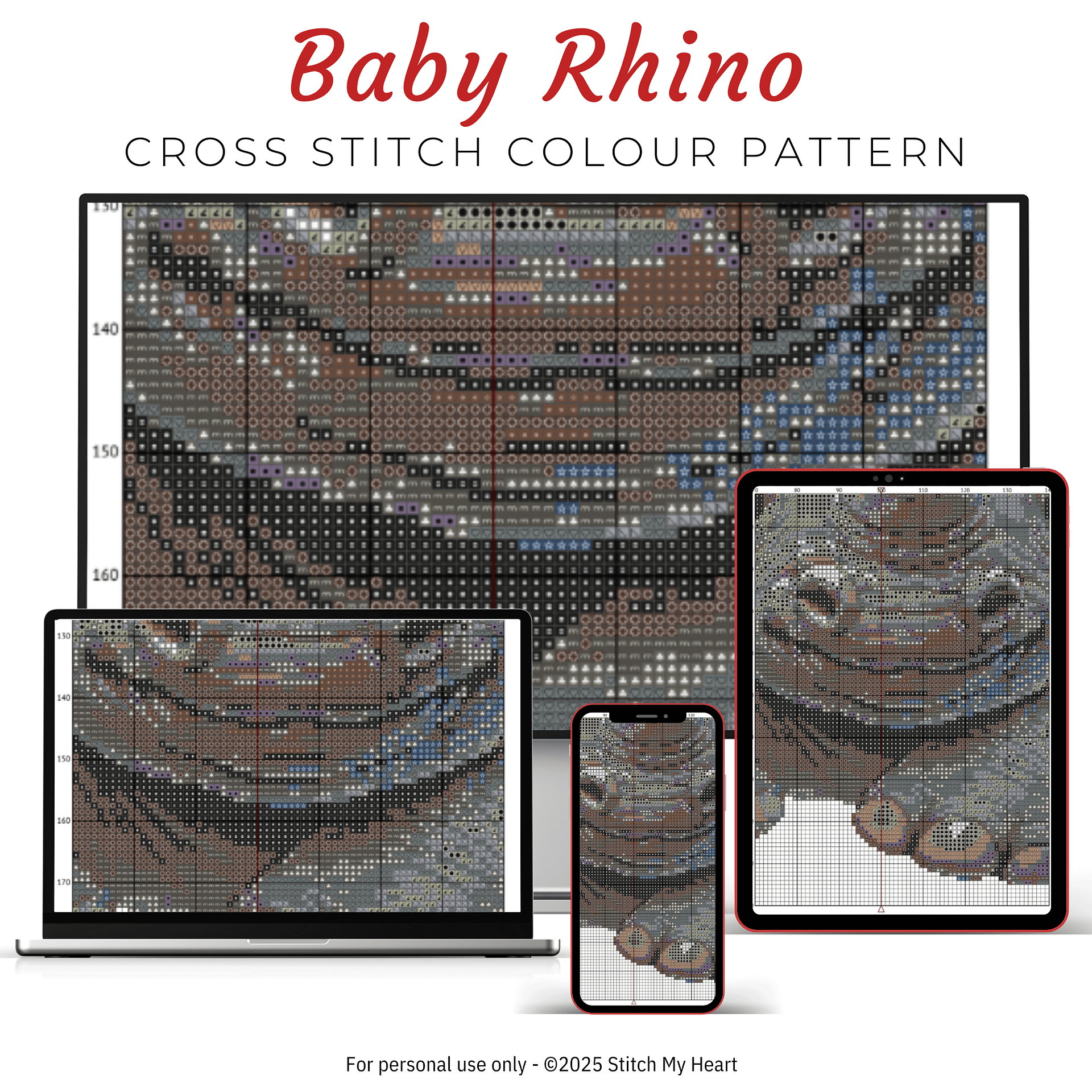 Baby Rhino Cross Stitch Pattern product image (3)
