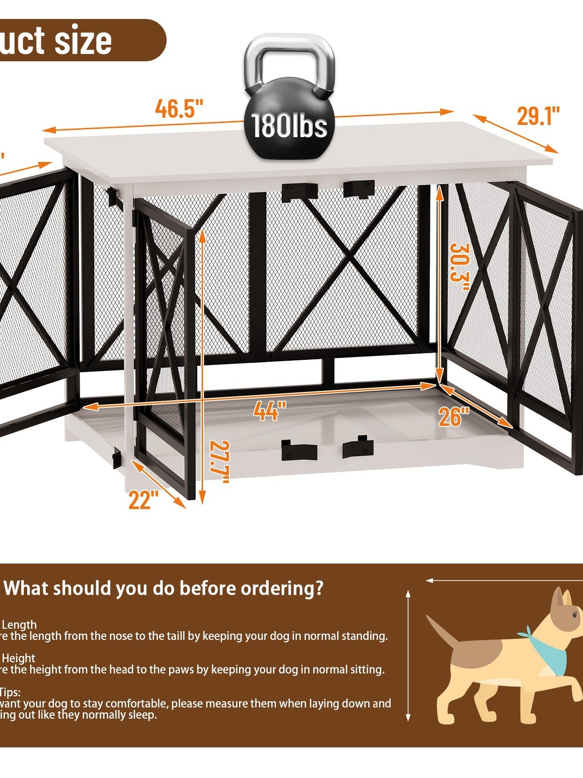 48 inch Extra Large Dog Crate Furniture,Double Door Indoor Kennel,End Side Table Wooden Dog Crates,Anti-Chew Anti-Escape, White product image (8)