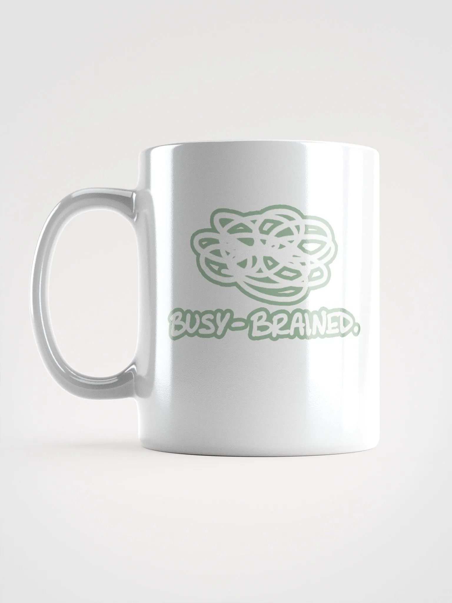 BUSY-BRAINED (lined design, #96B697) glossy white mug product image (11)