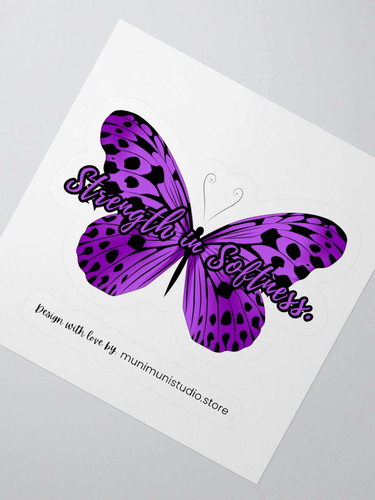Strength in Softness – Purple Butterfly Inspirational Quote Sticker product image (5)