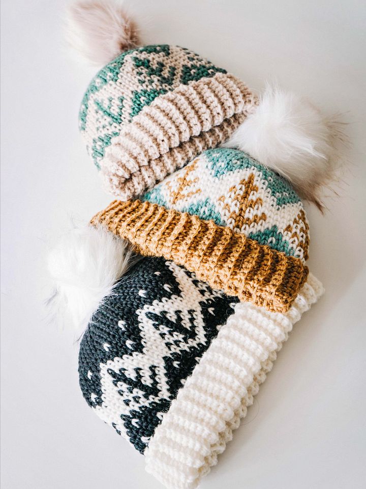 Fair Isle Colorwork Crochet Hat Pattern Video Tutorial (4 Sizes) product image (1)