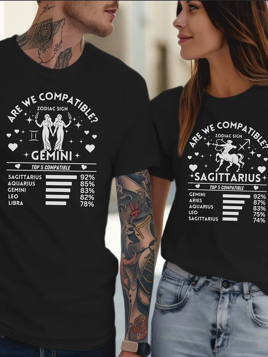 Gemini Zodiac Sign Romantic Compatibility T-Shirt - Bella Canvas 3001 Unisex Staple T-Shirt - Dark Colors product image (2)