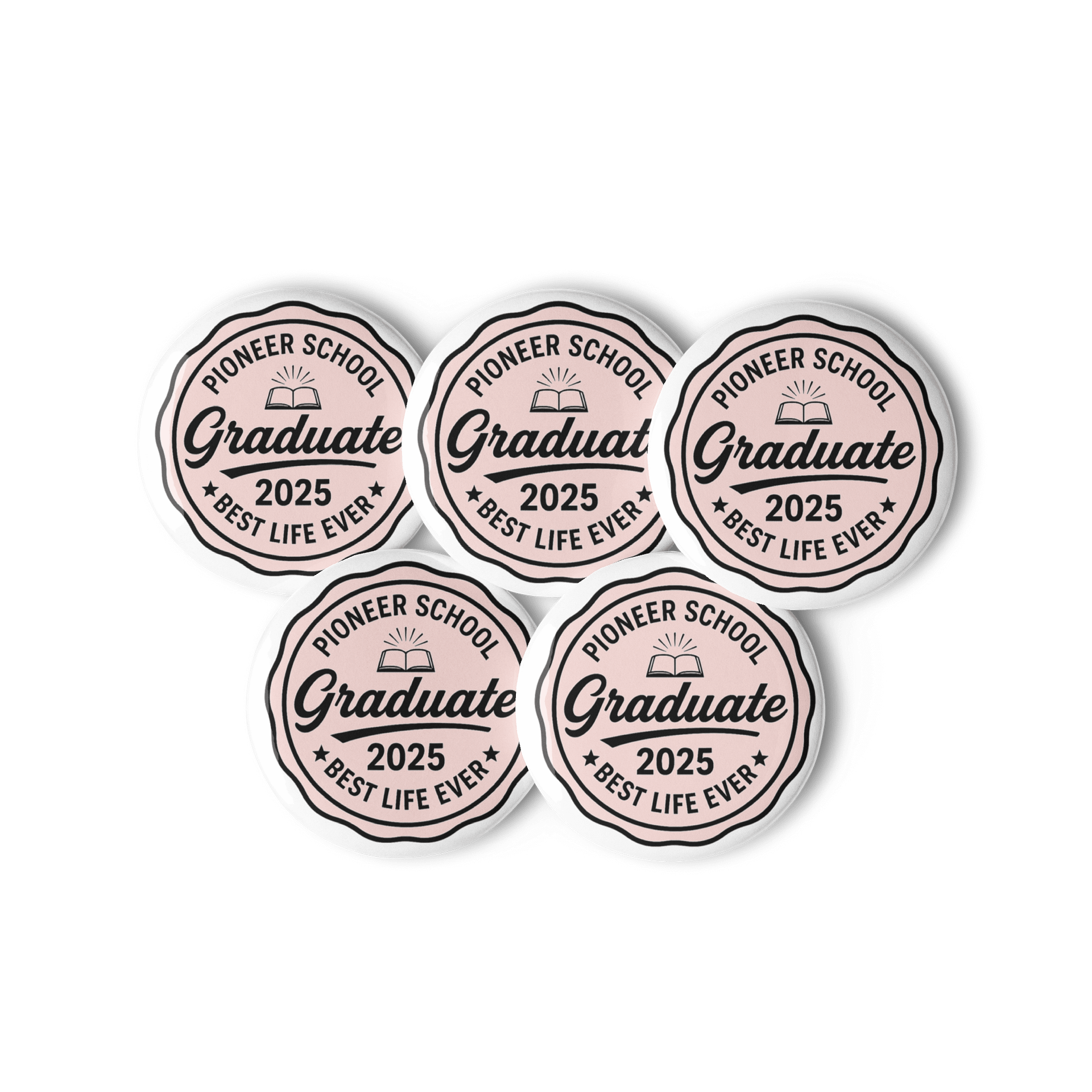 PIONEER SCHOOL GRADUATE 2025 | SET OF 5 RETRO PIN | PINK/WHITE product image (1)