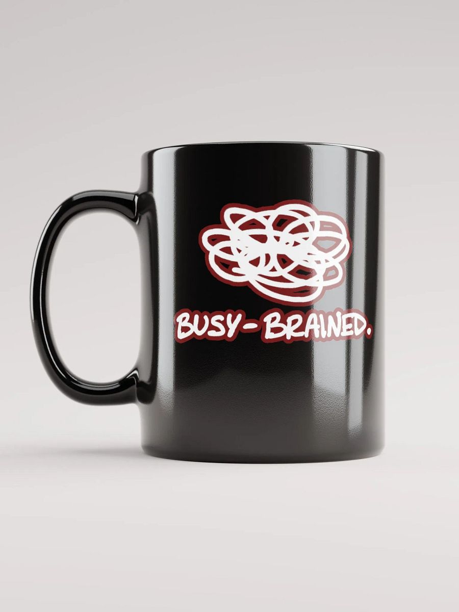 *not* mentally linear (lined design, #6D1616) glossy black mug product image (1)