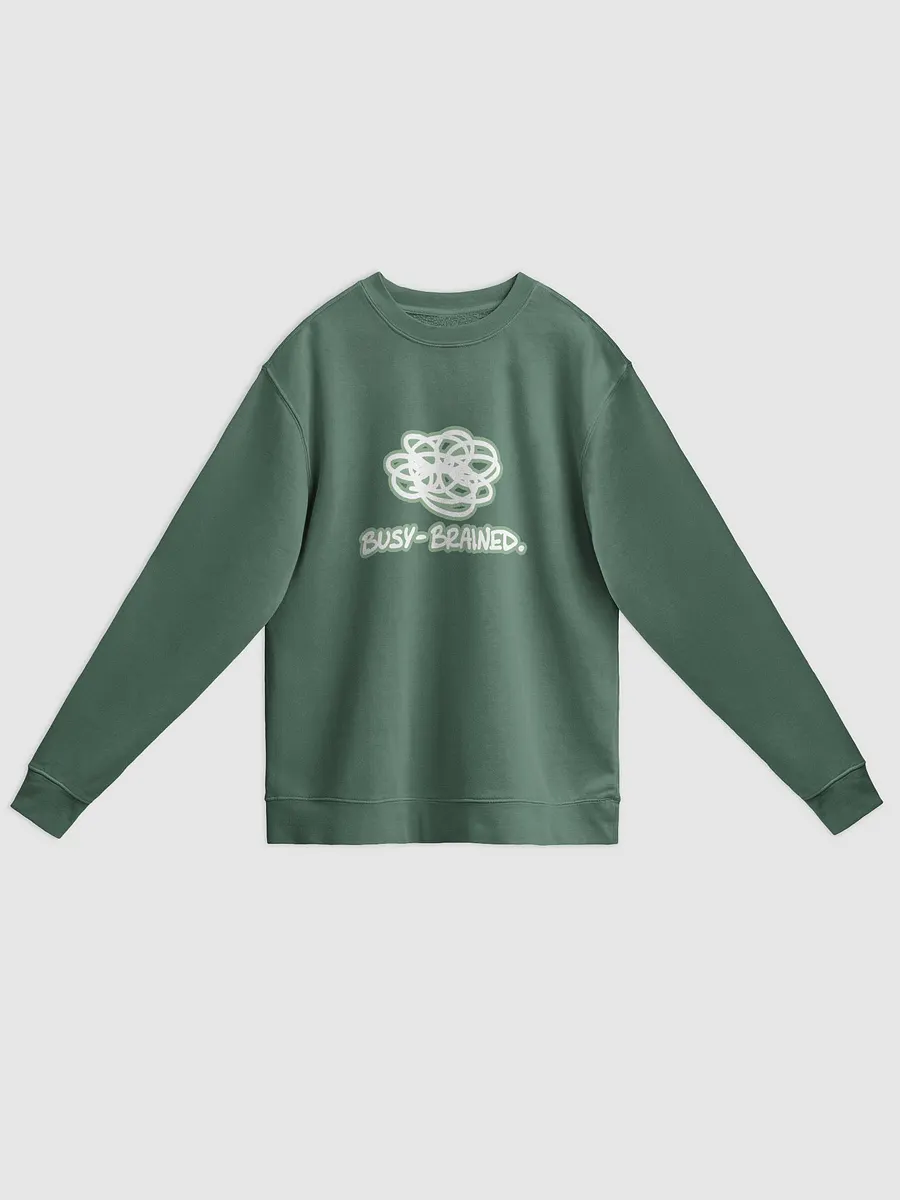 BUSY-BRAINED (lined design, #96B697) printed pigment crewneck product image (2)