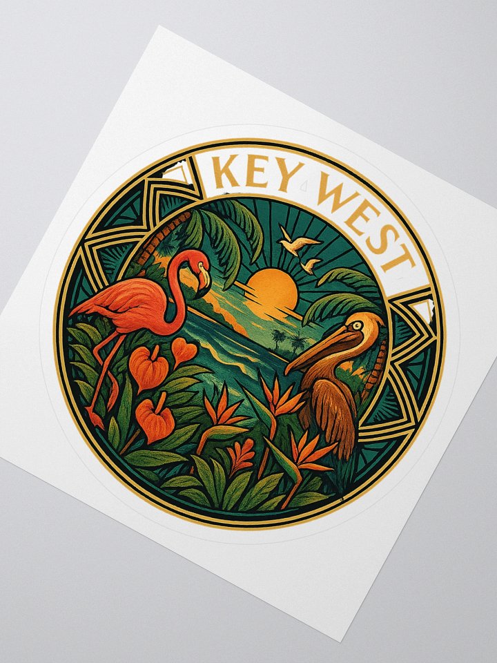 Kiss-Cut Key West Tropical Sticker with Pelican and Flamingo product image (1)