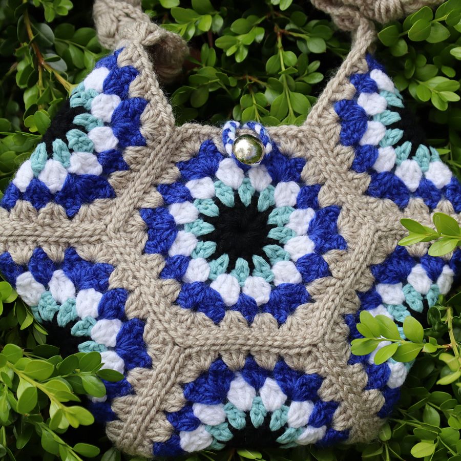 Blue and Gray Crochet Crossbody Bag - Handmade and One of a Kind product image (4)