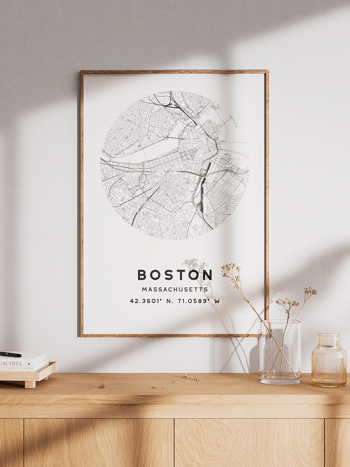 Boston Street Map Poster – White Minimalist Circular City Art product image (1)