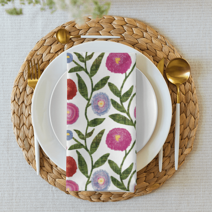 🌼 English Daisies on White | Set of 4 Cloth Napkins | Monique Faella Designs™ | Cottagecore Floral Table Linens | Garden-Inspired Dining product image (1)