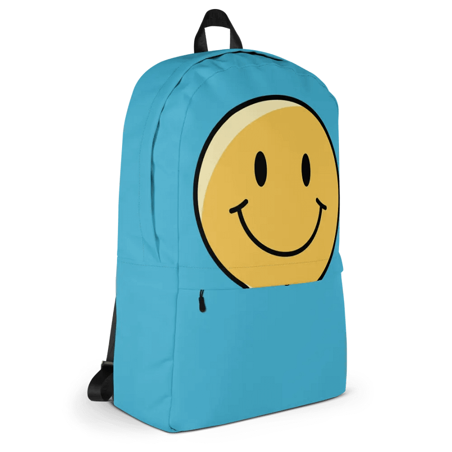 Blue backpack with a happy face product image (11)
