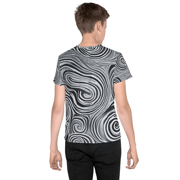Funky Black and White Noir Liquid Tie-Dye Youth Crew Neck Tee product image (2)