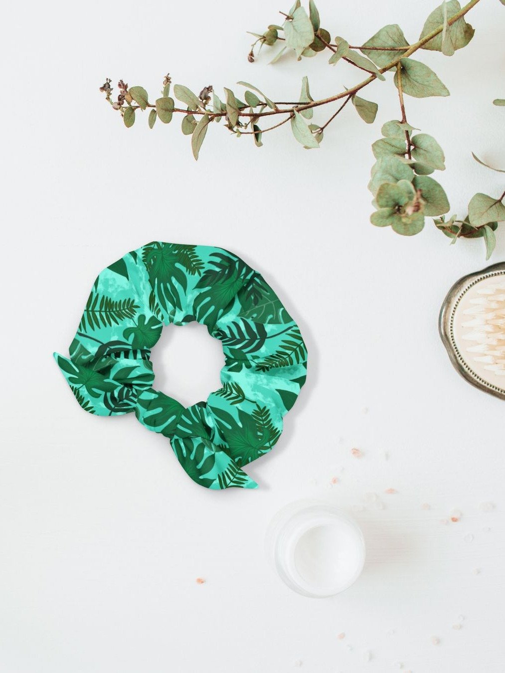 Jungle Leaves Pattern-Aqua Background Scrunchie product image (1)