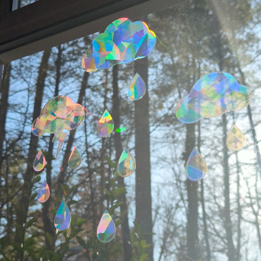 Set of Storm Cloud Suncatcher Window Stickers - Mixed Size - Rainbow Making Decals! Rainy Day *dopamine decor* Seasonal Art, Renter Friendly product image (2)
