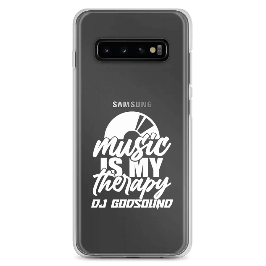 Clear Case for Samsung® "Music Is My Therapy" Slogan in White Font Style by DJ GodSOUND product image (2)