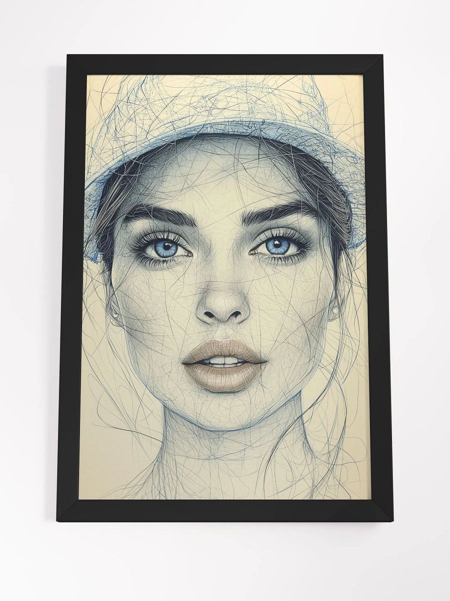 Blue Muse: Minimalist Portrait Art Print with Vintage Elegance product image (4)