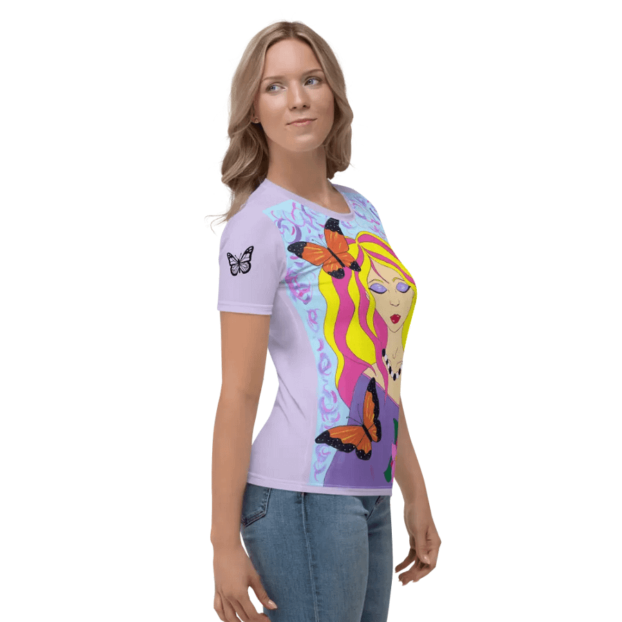 Butterfly spring woman (art by Dina R.) acrylic painting picture - Women's Crew Neck T-Shirt product image (3)
