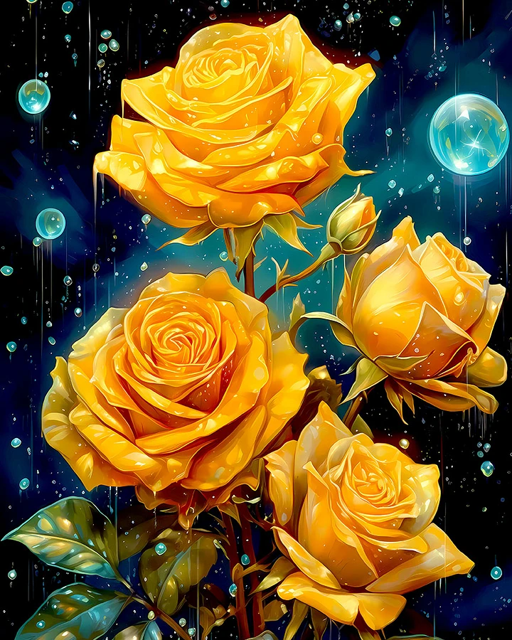 Stellar Gold: Majestic Roses Among the Stars Art Print Matte Poster product image (1)
