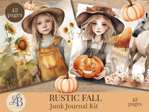 Get a sneak peek at my Rustic Fall Junk Journal Kit! 43 pages of rustic charm, watercolor illustrations, and vintage-inspired...