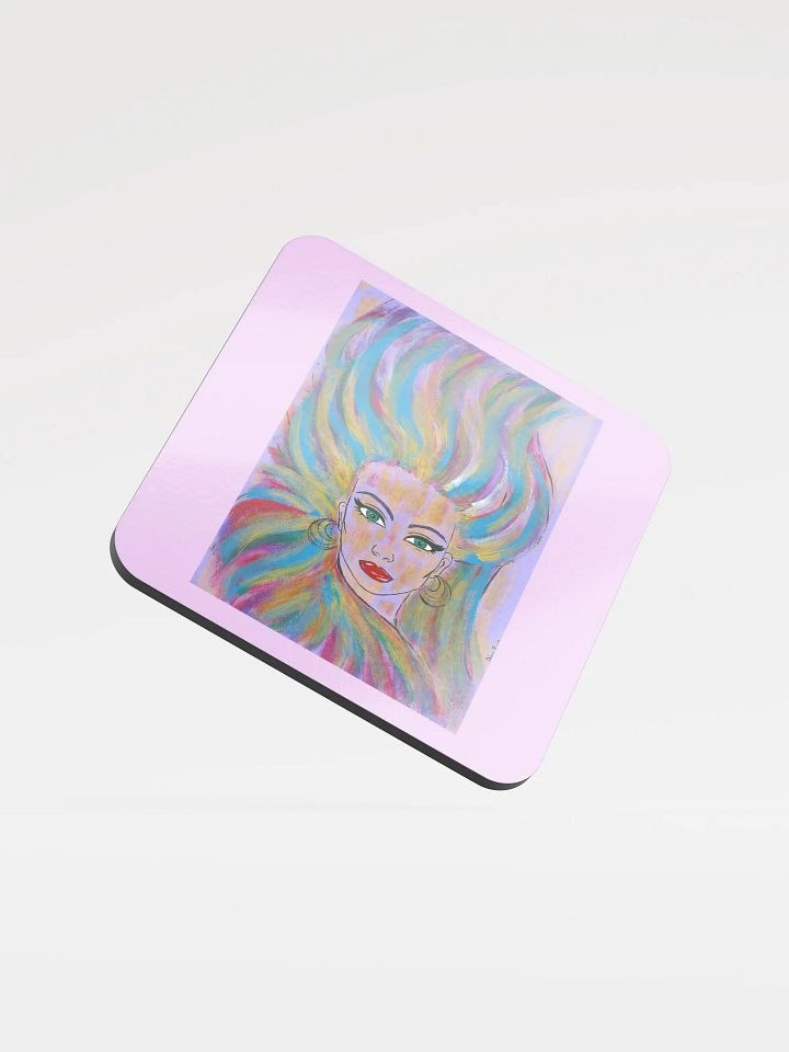 Girl with colorful hair - (art by Dina R.) - acrylic painting picture - Glossed Cork Coaster product image (1)
