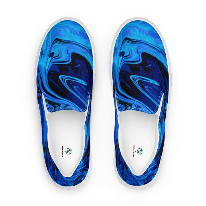 Blue and Black Swirl Pattern Men's Canvas Slip-On Shoes product image (2)