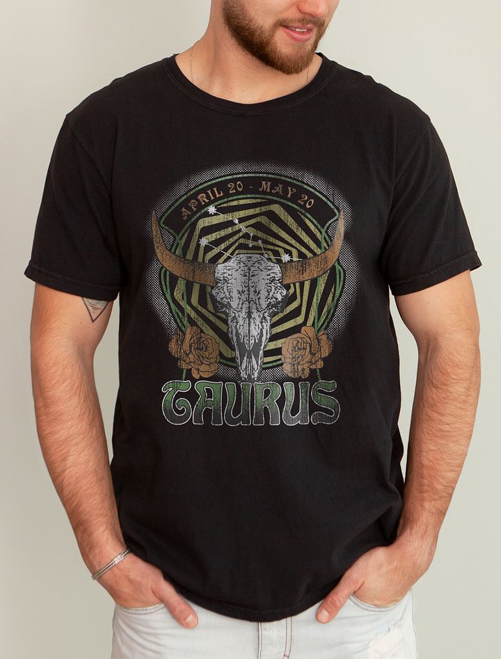 Taurus Zodiac Sign Tee | Art Nouveau-Style Grunge Streetwear T-Shirt for April 20 to May 20 Birth Months product image (6)