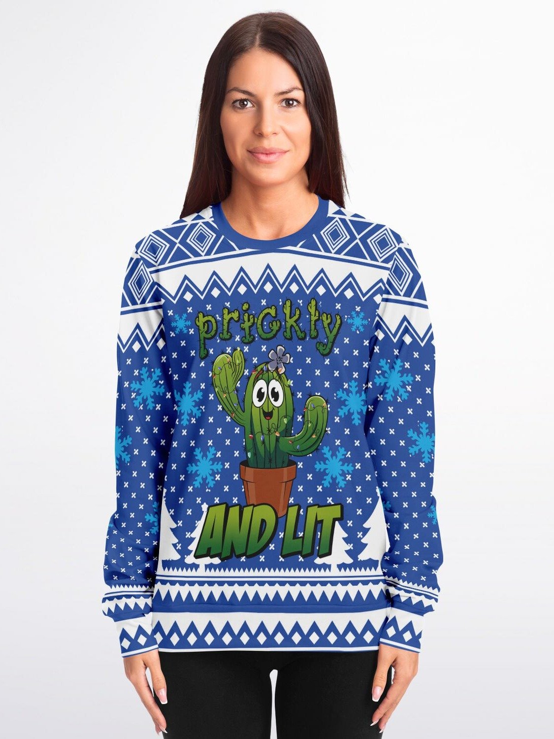 "Prickly and Lit" Cactus Christmas Sweater | Funny Plant Holiday Sweatshirt | Succulent Winter Party Outfit product image (1)