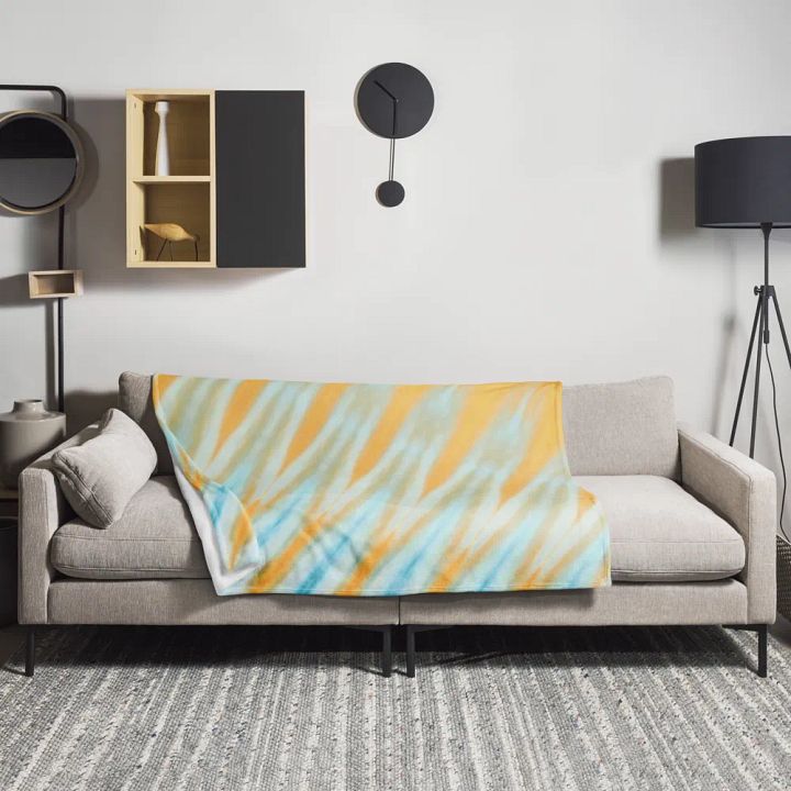 Blue Orange & White Striped Feathered Slanted Pattern Throw Blanket product image (1)