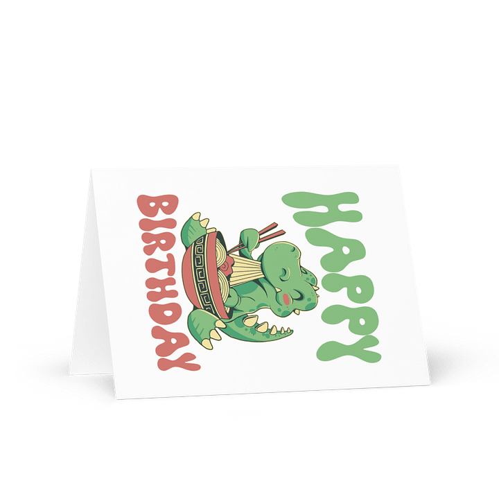 Happy Birthday (Dinosaur Eating Noodles) Birthday Card 5" x 7" product image (1)