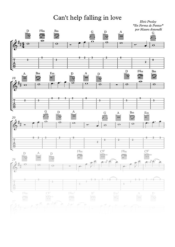 Can't help falling in love - Partitura + Tab + Acordes + Pista product image (1)