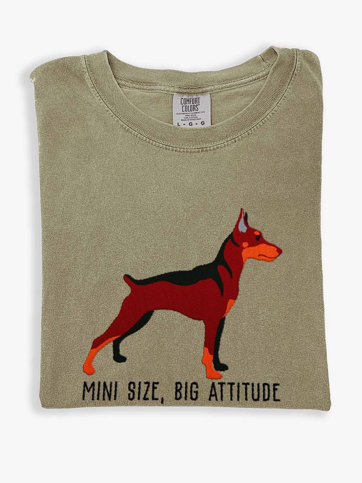 Mini Size, Big Attitude T-Shirt(Embroidered) of a Mini Pinscher(Red) product image (1)