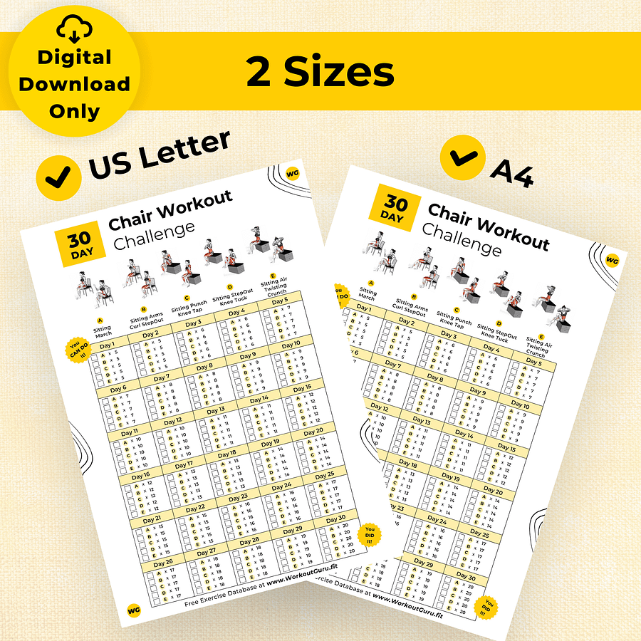 30 Day Chair Workout Challenge - Printable Workout Tracker product image (6)