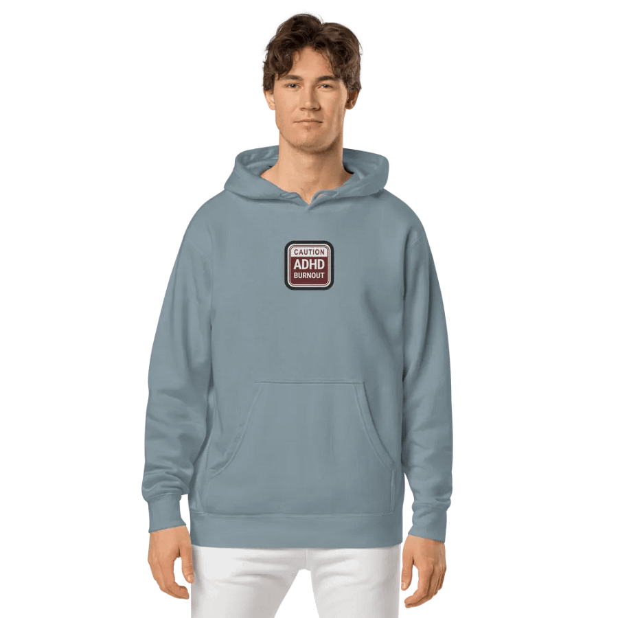 CAUTION: ADHD BURNOUT embroidered pigment hoodie (maroon bubble design 2) product image (3)