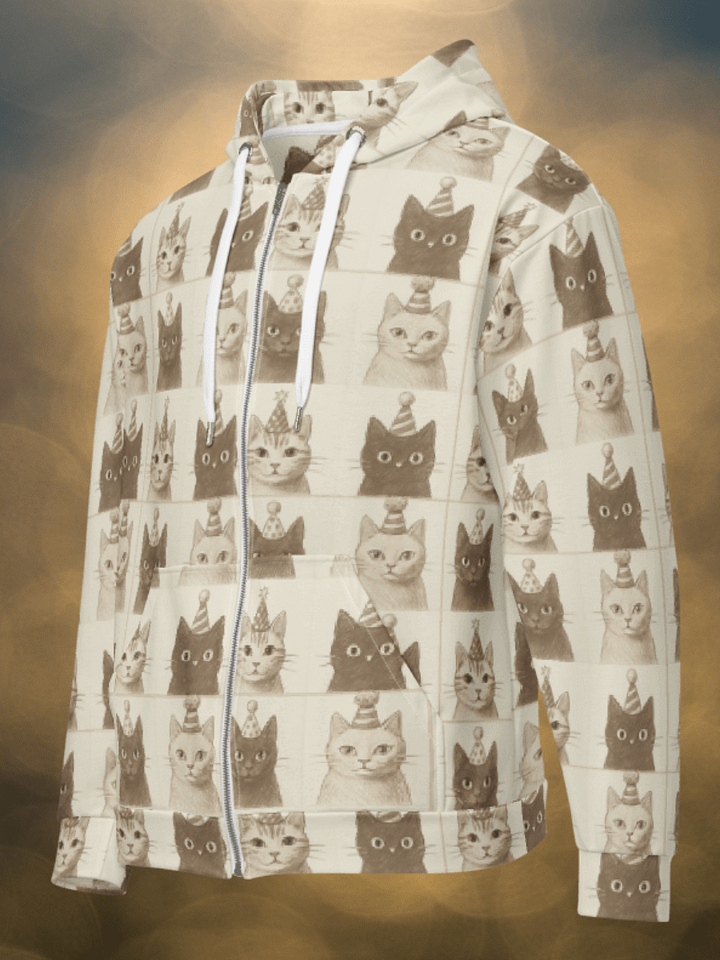 Whimsical Cat Party Unisex Zip Hoodie product image (1)