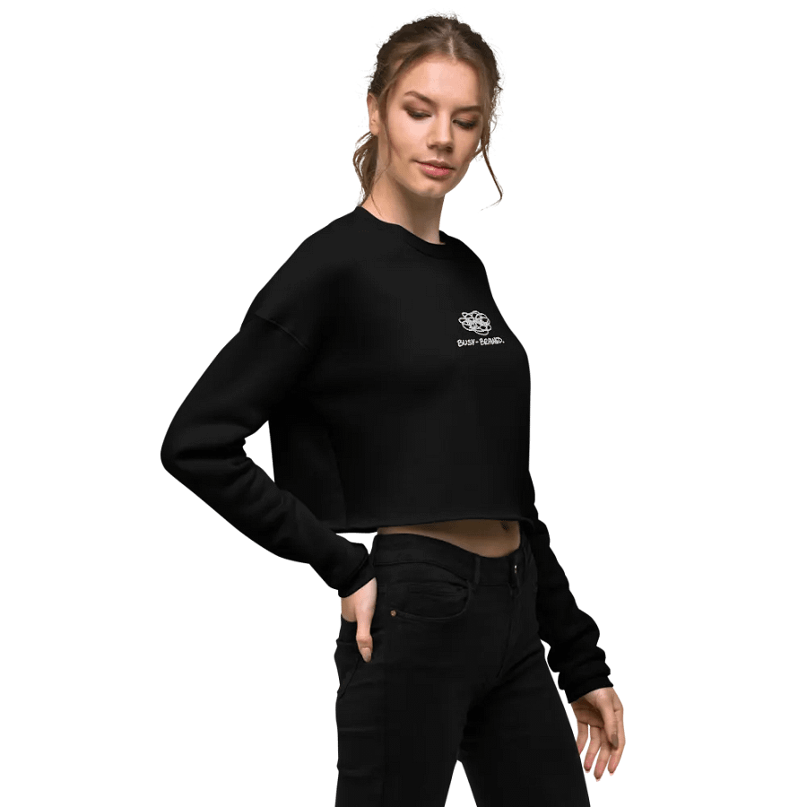 BUSY-BRAINED (white thread) embroidered fleece cropped crew product image (14)